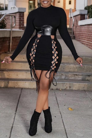 Solid Color Stretchy Lace Up Sassy Dress