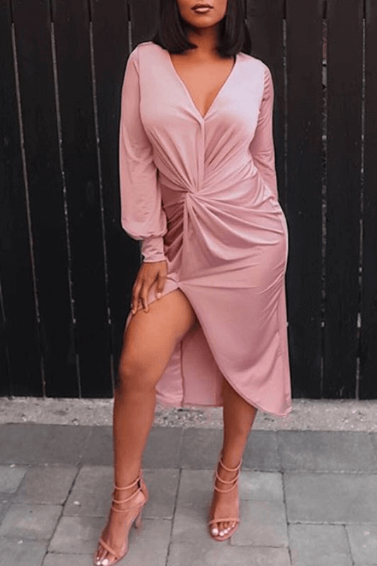 V-neck Split Mid Length Dress
