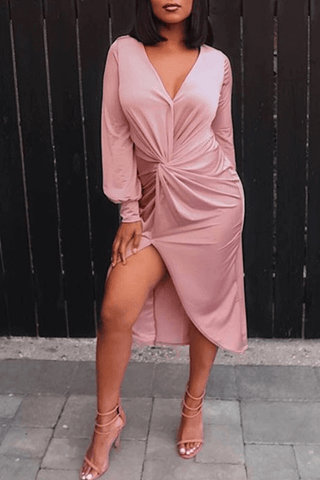 V-neck Split Mid Length Dress