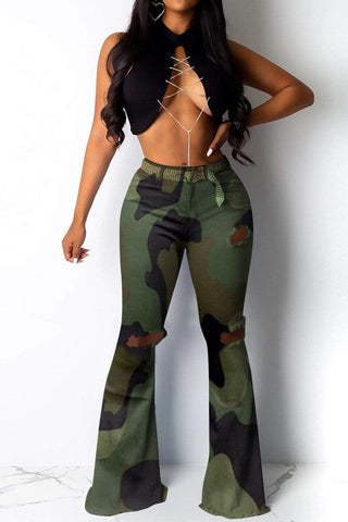 Camouflage Print Flared Trousers