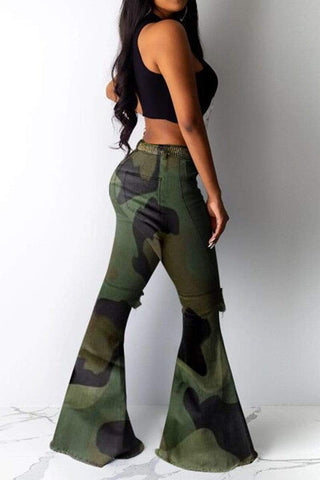 Camouflage Print Flared Trousers