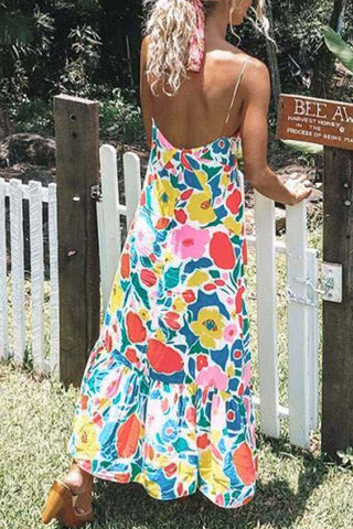 Sexy Sling Print Long Dress