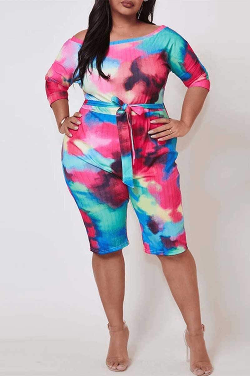 Fashion Multicolor Printed Plus Size  Romper