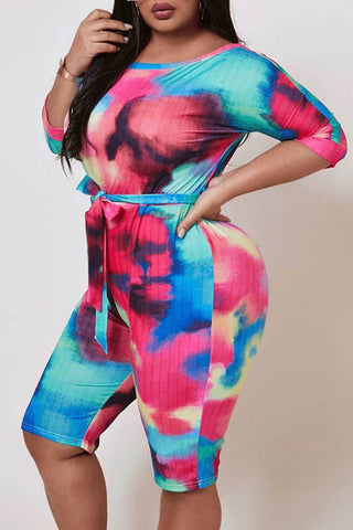 Fashion Multicolor Printed Plus Size  Romper