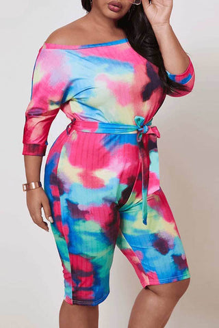 Fashion Multicolor Printed Plus Size  Romper