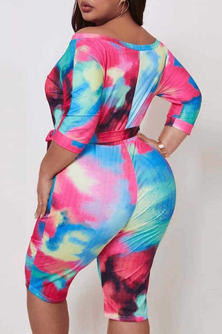 Fashion Multicolor Printed Plus Size  Romper