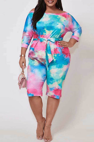 Fashion Multicolor Printed Plus Size  Romper