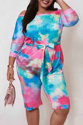 Fashion Multicolor Printed Plus Size  Romper