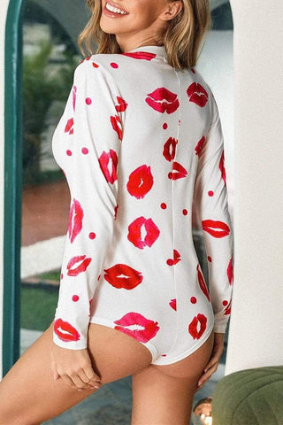 Sexy V Neck Lips Print Romper