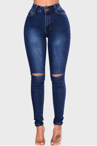 Fashion Skinny Holes Denim Trousers