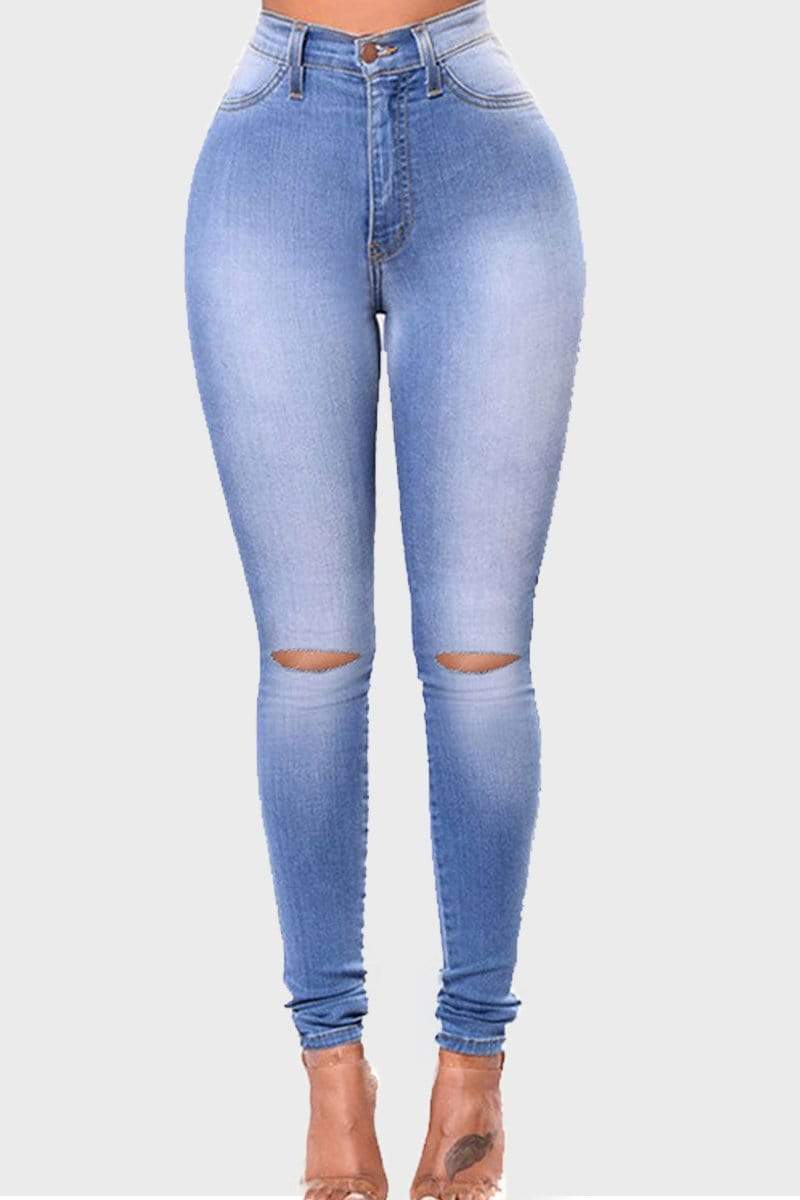 Fashion Skinny Holes Denim Trousers