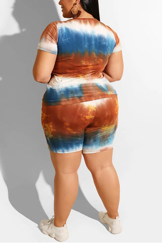 Fashion Printed Plus Size Shorts Set