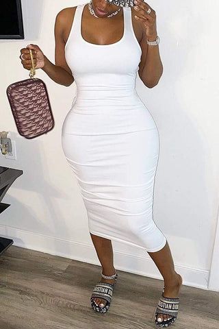 Sexy Sleeveless Slim Solid Dress