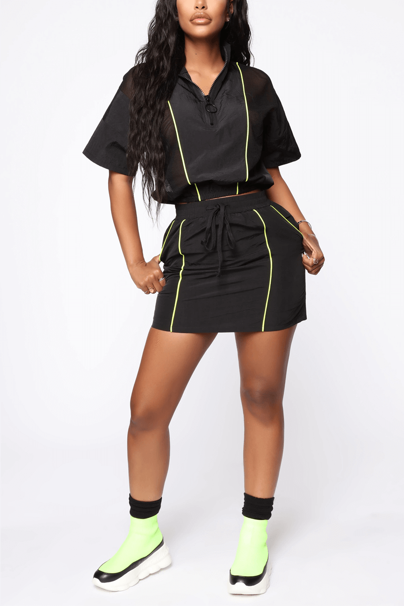 Fashion Stitching Loose Sports Skirt Set