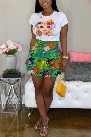 Fashion Cartoon Printed High Waist Skirt