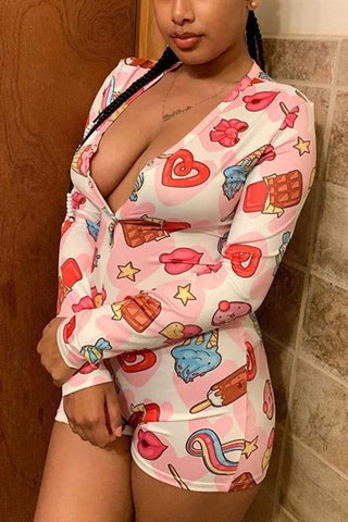 Sexy V Neck Cartoon Print Romper