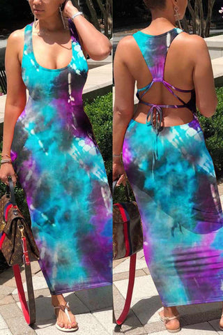 Sexy Printed U Neck Slim Dress