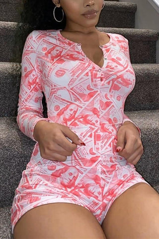 Sexy Slim Print Long Sleeve Romper