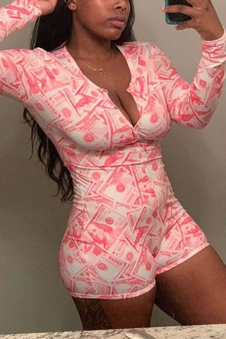 Sexy Slim Print Long Sleeve Romper