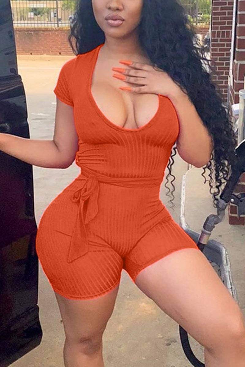 Sexy Tight Short Sleeve Romper（With Belt）