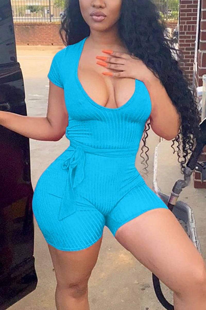 Sexy Tight Short Sleeve Romper（With Belt）