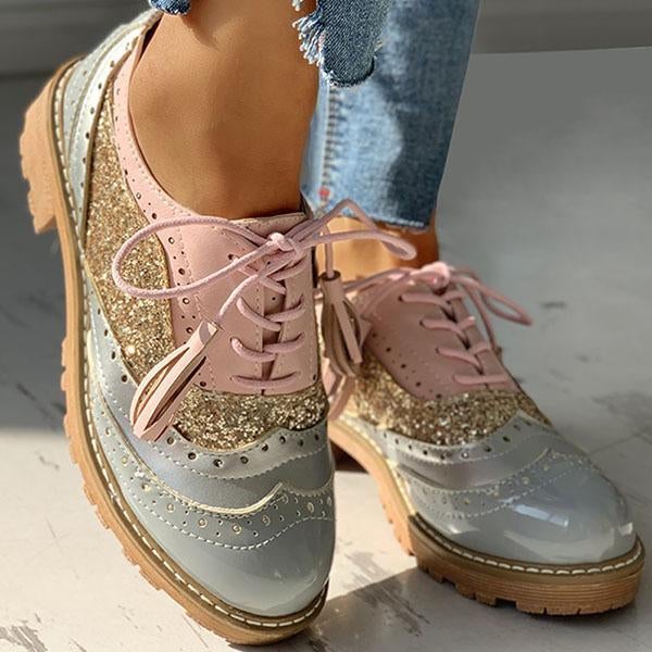 Lace-Up Sequins Insert Chunky Heeled Boots