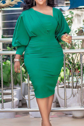 Elegant Solid Split Joint Fold Asymmetrical Collar One Step Skirt Dresses