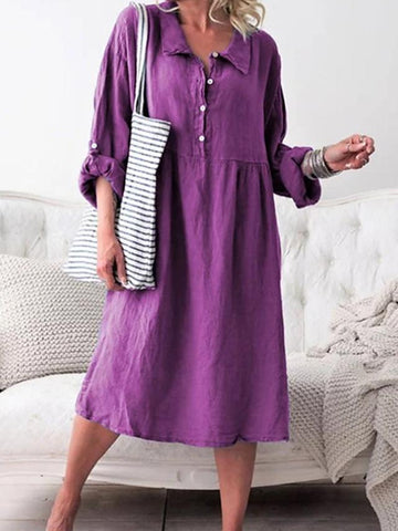 Women's Shirt Dress Midi Dress - Long Sleeve Solid Color Shirt Collar Hot Denim Blue Purple Army Green Orange Khaki S M L XL XXL