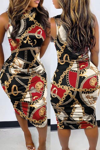 Online-clothing-plus-size-half-a-turtleneck-sleeveless-all-over-print-midi-dress