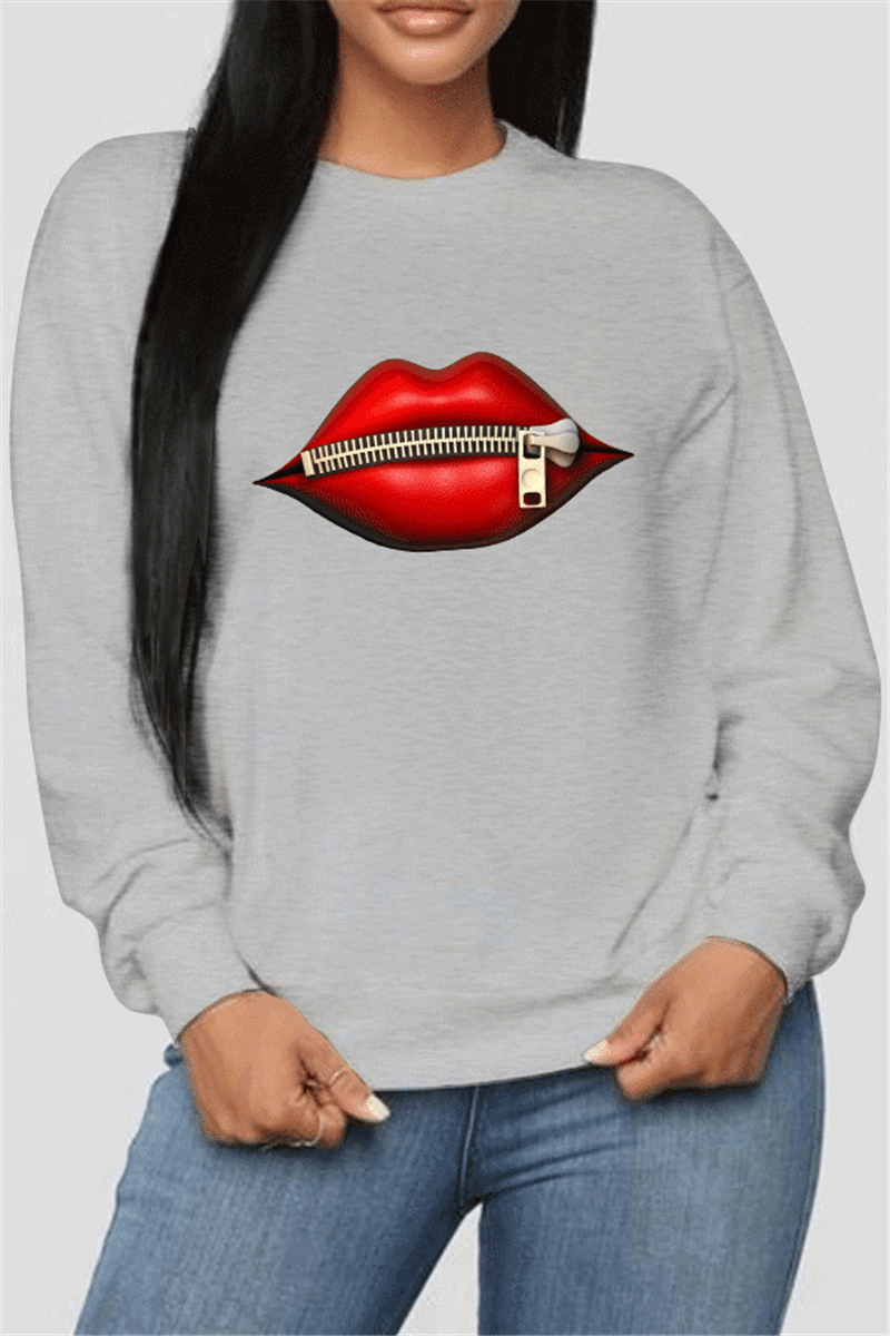 Fashion Casual Lips Printed Plus Size Tops