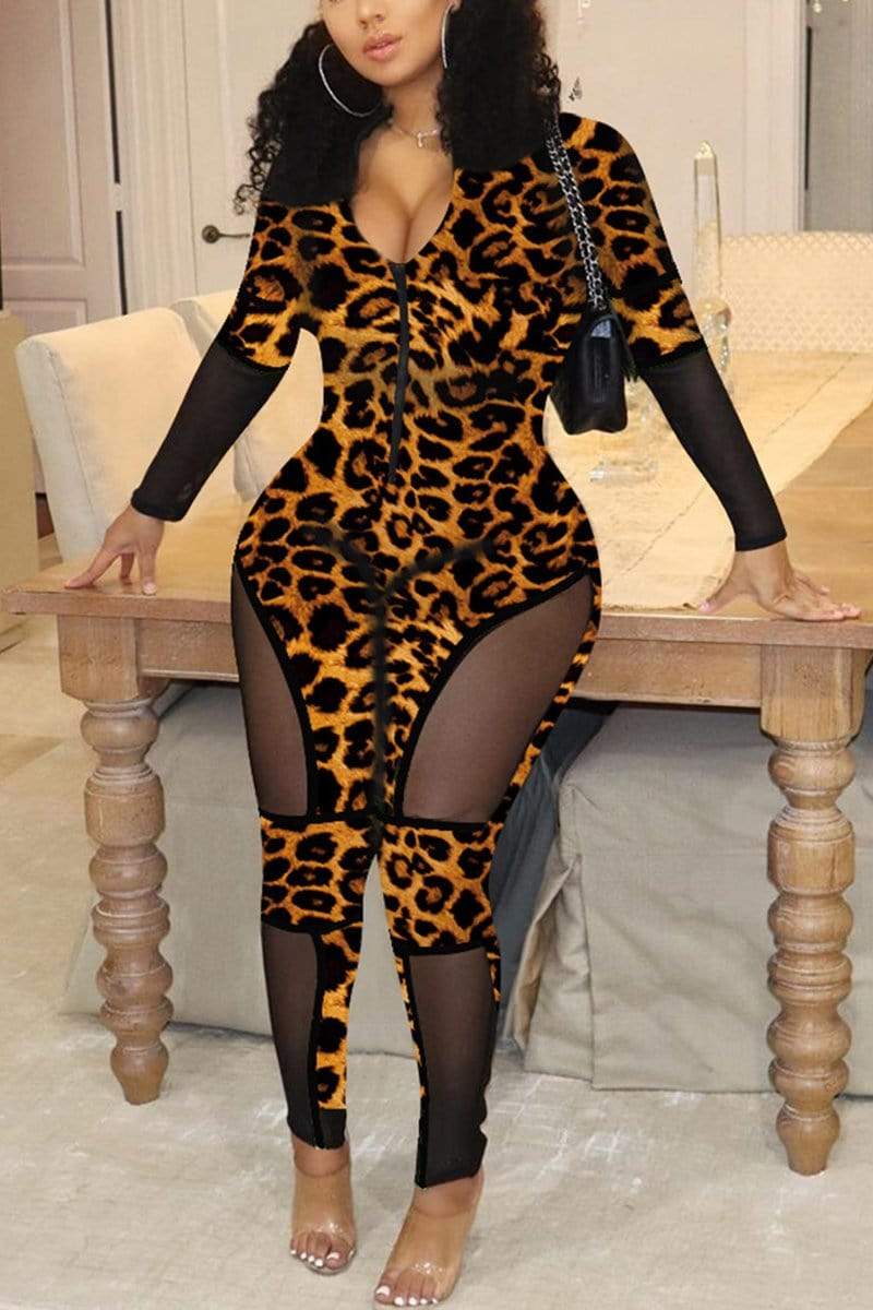 Sexy Perspective fashion Leopard Jumpsuits