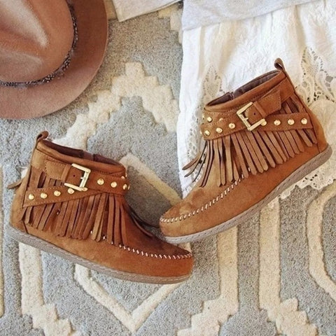 Fringe Design Patchwork Daily Flats Booties