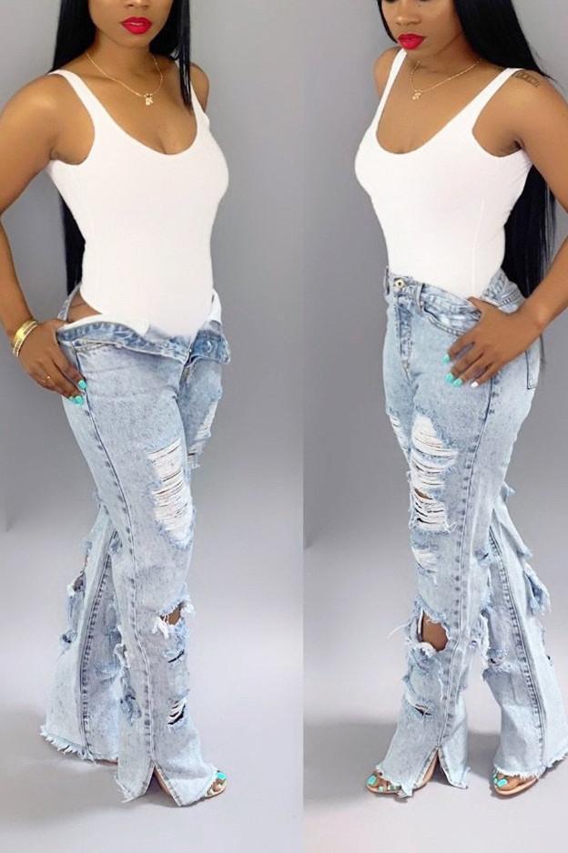 Fashion Front And Rear Shredded Jeans - 