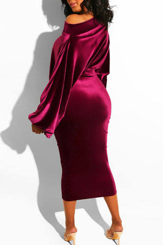 Online-clothing-plus-size-sexy-solid-backless-one-word-collar-step-midi-dress