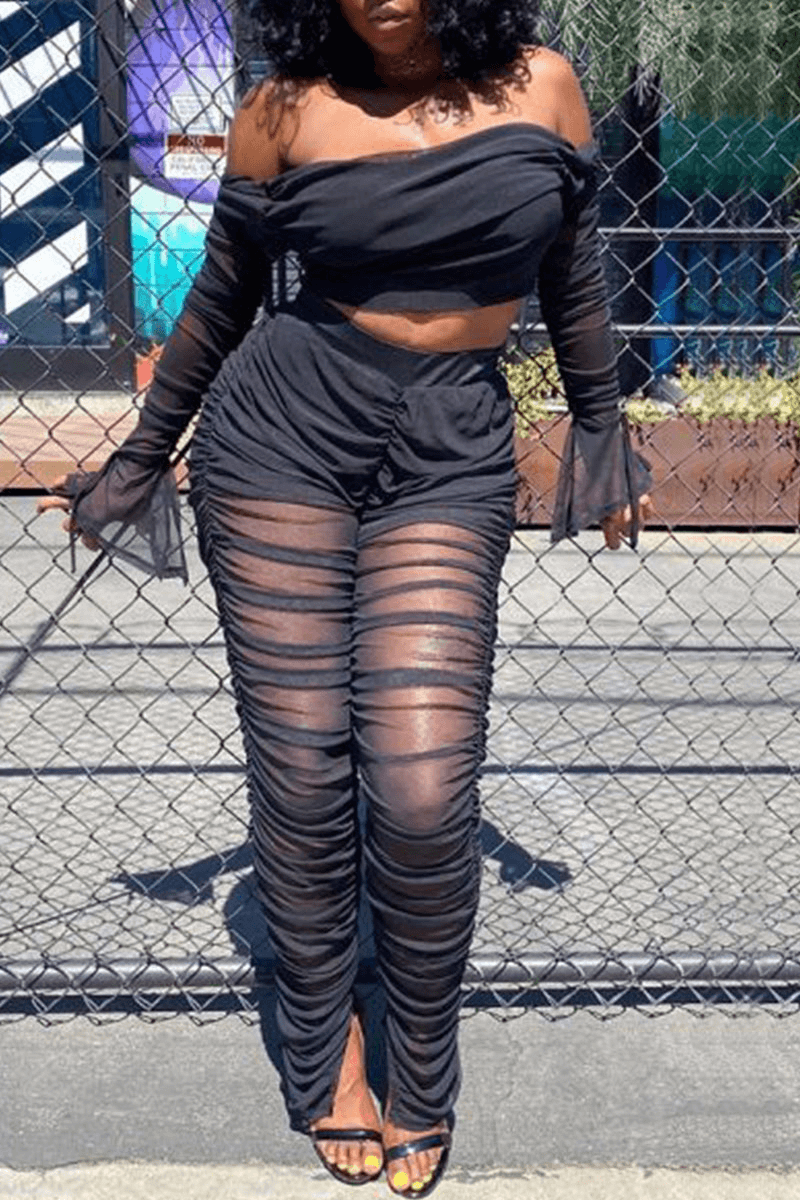 Fashion Sexy See-Through Flare Two Pieces