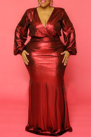 Plus Size Dresses Long Sleeve Gold Stamp Full Dress