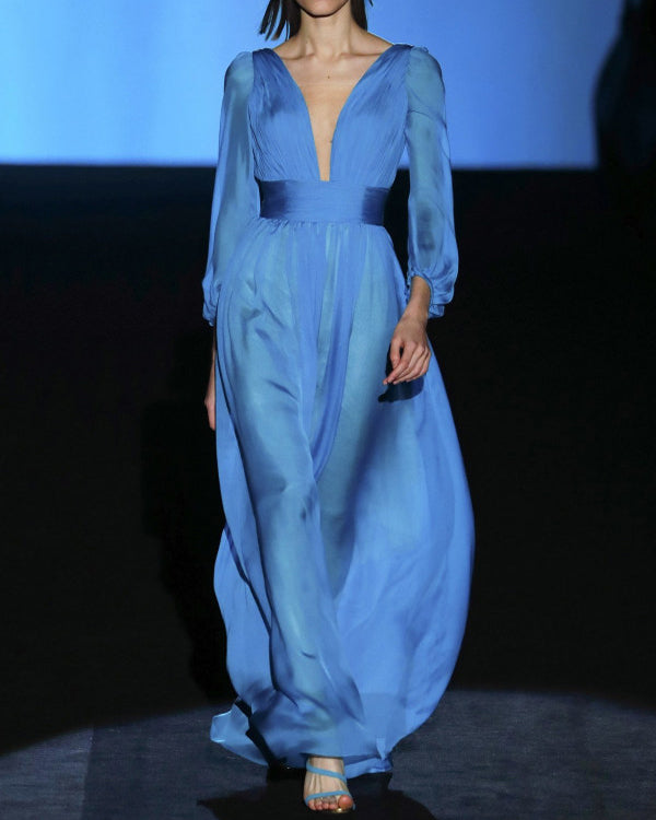 Free-shipping-online-clothing-blue-v-neck-faux-silk-puff-sleeve-long-dress-202400305743