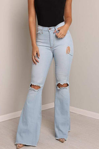 Casual Trumpet-shaped  Holes  Wide leg Jeans