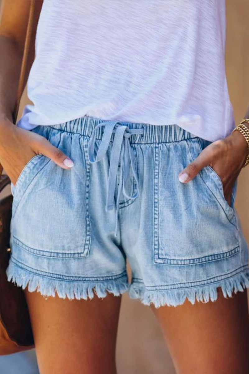 Adjustable Tassel Thin Denim Shorts