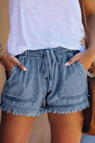 Adjustable Tassel Thin Denim Shorts