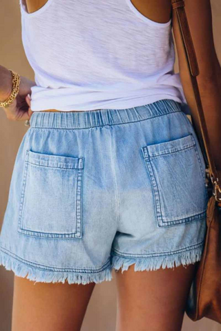 Adjustable Tassel Thin Denim Shorts