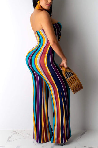 Fashion Casual Tube Top Striped Jumpsuit - VogueRegion