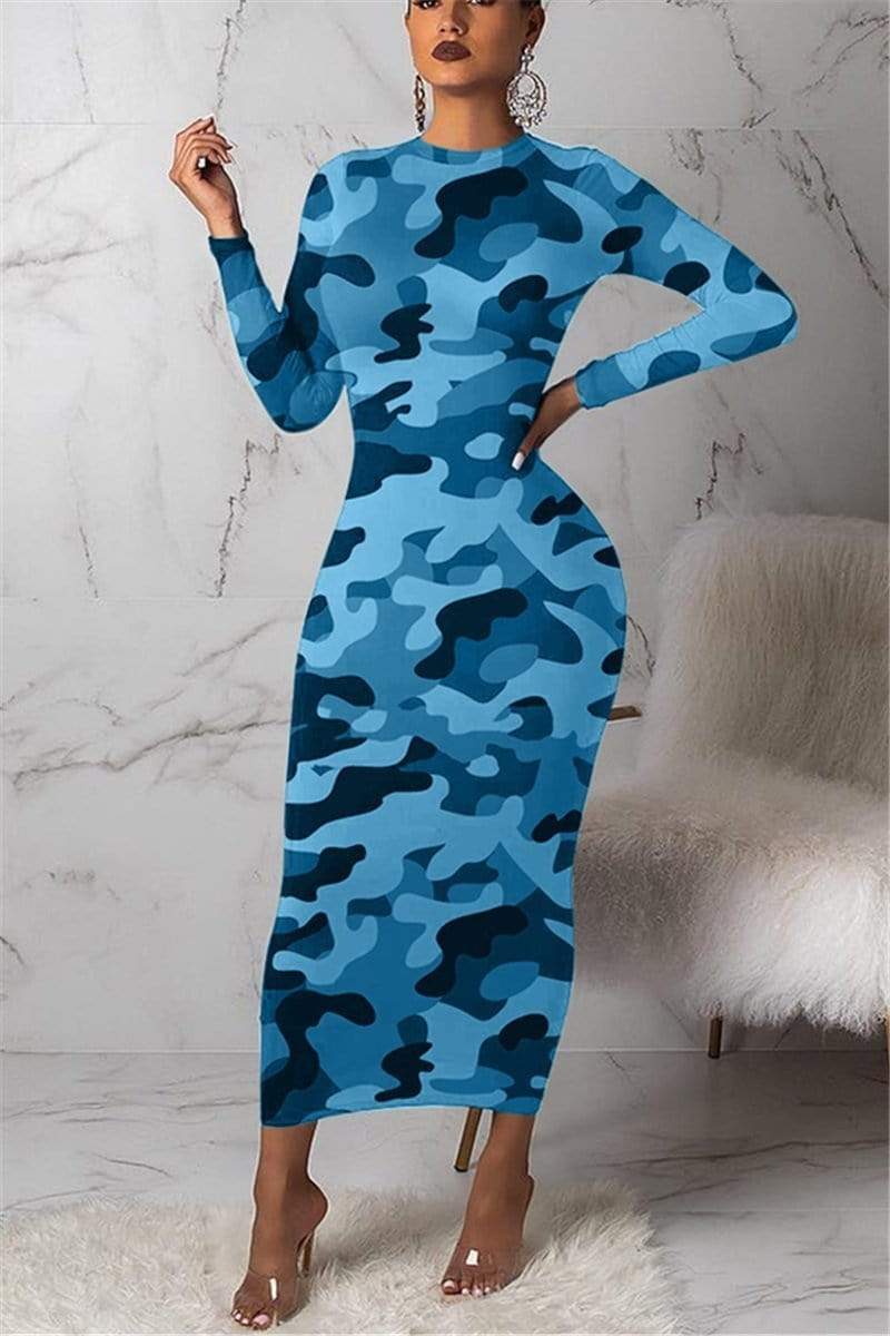 Fashion Sexy Long Sleeve Camouflage Dress