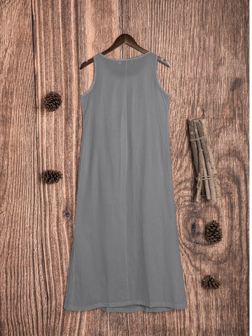 Round Neck Plain Casual Cotton-Blend Casualdress