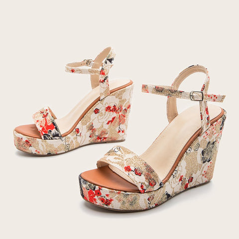 All Over Print Sandals Platform High Heels Sandals Shoes