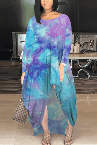 Fashion Casual Tie Dye Slit Dresses