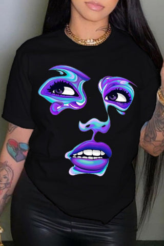 Casual Print Basic O Neck T-Shirts