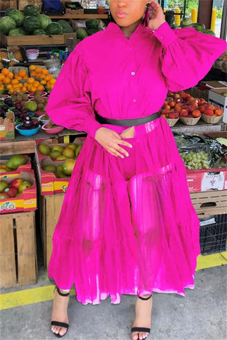 Online-clothing-plus-size-hide-casualmesh-without-belt-mandarin-collar-irregular-dresses