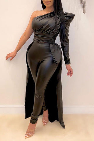 Free-shipping-online-clothing-pre-sale-plus-size-vegan-leather-one-shoulder-solid-pants-set