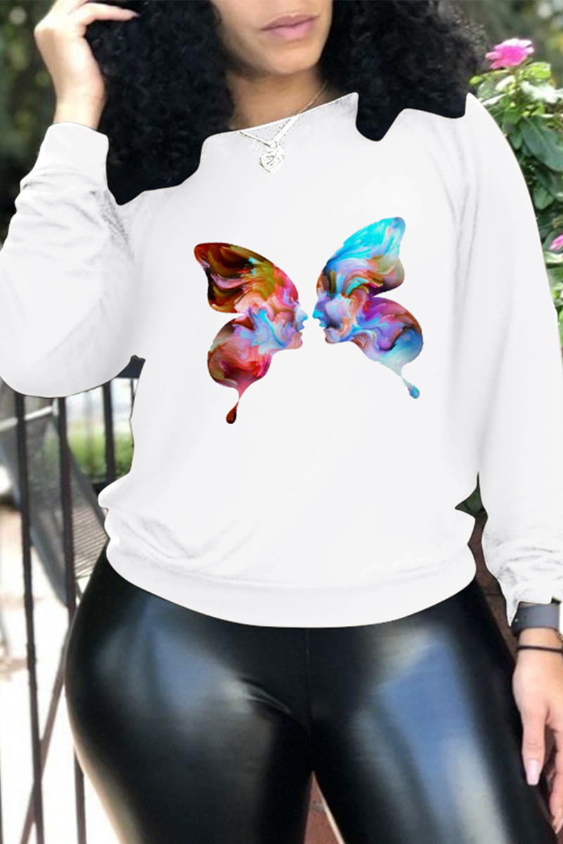 Casual Street Print Patchwork O Neck Tops